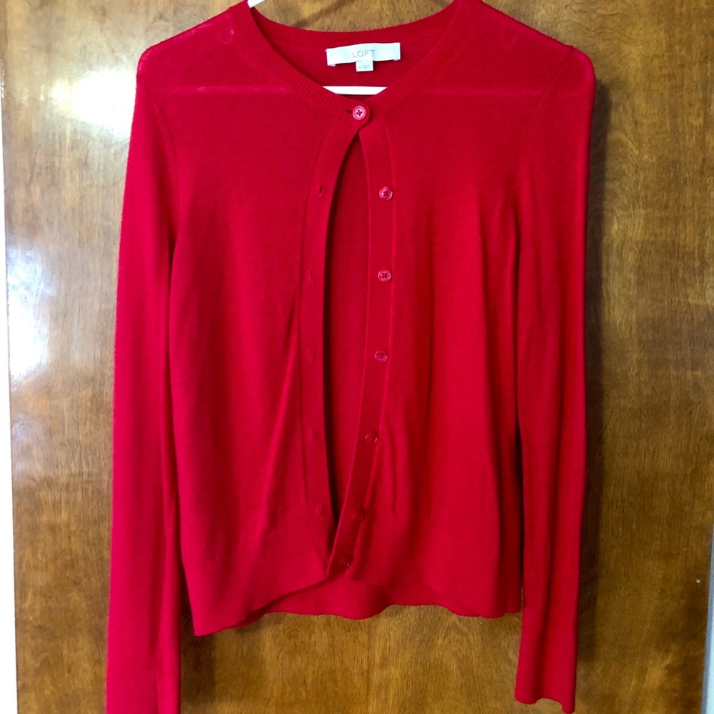 Loft Red Button-Up Cardigan